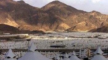 A VIEW OF MENA, OR CITY OF TENTS, AHEAD OF ANNUAL HAJ PILGRIMAGE NEAR MECCA.