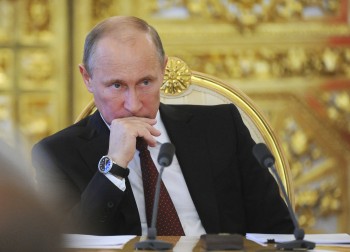 Russia's President Putin attends a meeting to present an annual government's budget plan at the Kremlin in Moscow